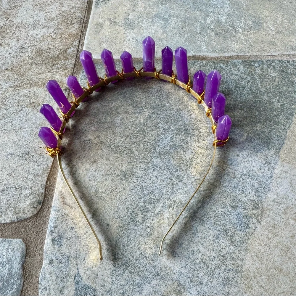 Purple Crystal Stone & Gold Headband Hairband‎ Whimsy for Maternity or Showers